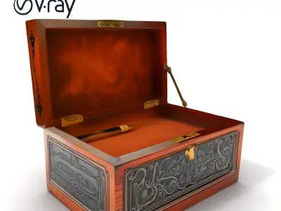 Antique Ornate Wooden Box model pack Low-poly 3D model