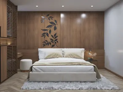 Bedroom 1 modern with wooden paneling 3D model