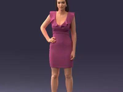 000163 Standing Woman in Pink Dress with Ruffled Neckline 3dp 3D print model
