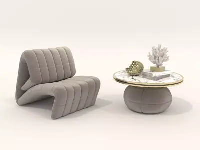 Modern Coffee Table and Armchair Set 60 3D model