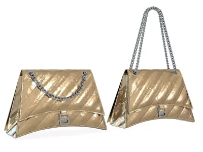 Balenciaga Crush Medium Chain Bag Quilted Gold Low-poly 3D model