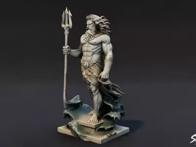 Poseidon Statue Low-poly 3D model