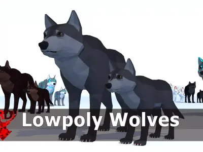 LowPoly Wolves pack Low-poly 3D model