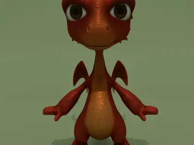 Cartoon Dragon Baby Red 3D model