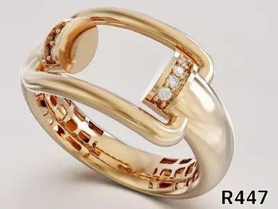 Fluid Modern Gold Ring with Open Structure and Stone Details 3D print model
