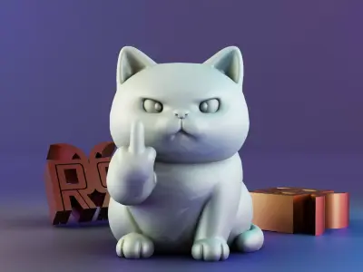 Serious cat middle finger 3D print model