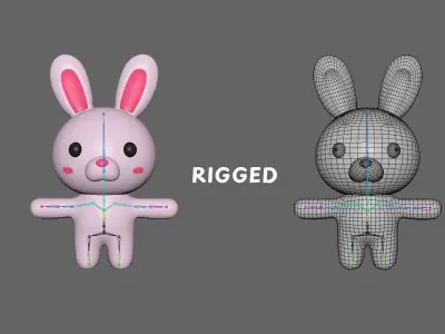 Low-Poly Cartoon Rabbit Animated Low-poly 3D model