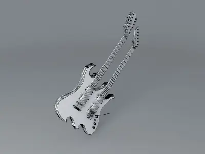 B C Rich Wave double neck guitar Free 3D model