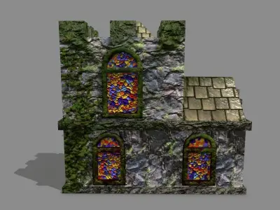 Castle with stained glass windows Low-poly 3D model