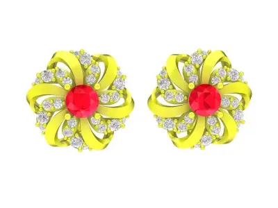 Luxury Floral Stud Earrings with Gemstone Accents 3D Model 5790 3D print model
