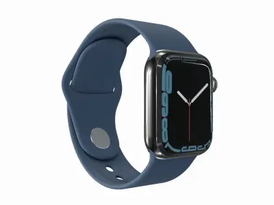 Apple Watch 7- Silver Stainless Steel Case Abyss Blue Sport Band Low-poly 3D model