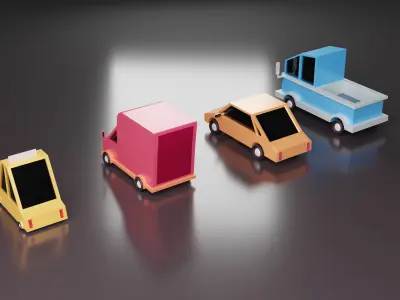 Low poly cartoon style car set Low-poly 3D model