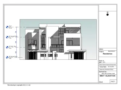 modern villa in revit 3D model