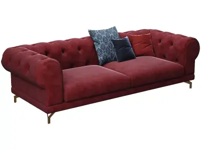 Red Velvet Chesterfield Sofa 3D Model 3D model
