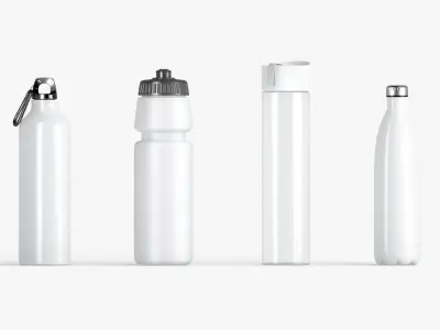Water Sport Bottle - aluminum and plastic botle set Low-poly 3D model