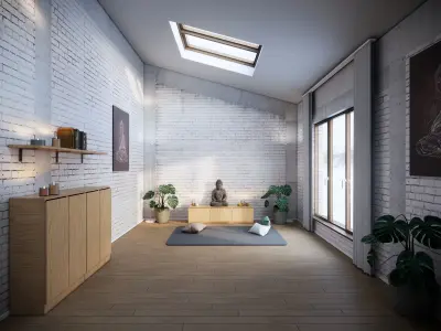 Meditation Room Interior Scene 3D model