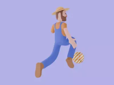 Stylized 3D Cartoon Farmer - Running Kick Pose 3D model