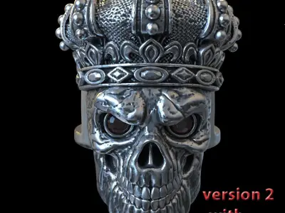 skull ring jewelry King with crown vol1 3D print model