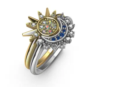 Moon and Sun Ring - P A N D O R A 3D print model