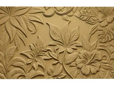 modern floral panel wall decor set relief stl mural CNC 303  3D model