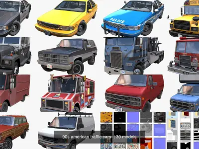 90s american traffic cars  3D Model Pack