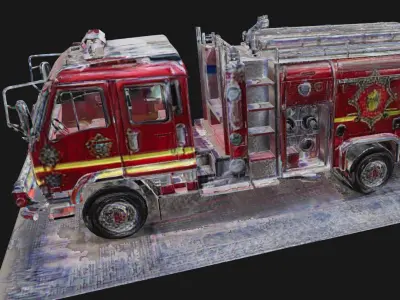 Medieval Dilapidated Fire Truck Low-poly 3D model