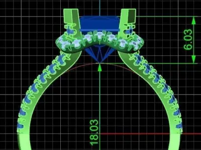 luxury engagement  ring with a large  radiant stone 276 3D print model