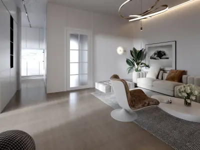 living room and kitchen 3D model
