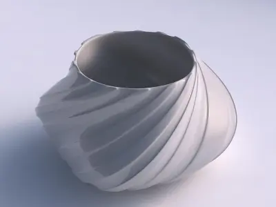 Bowl twisted elipse with smooth vertical ribbons 3D print model