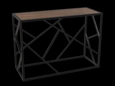 Stained Wooden Black Metal Console Table 3D model