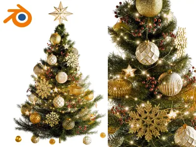 Christmas Tree with ornaments and lights New year Pine Blender 3D model