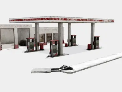 Old Gas Station Abandoned Low-poly 3D model