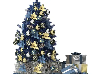 christmas trees and gift boxes collection 01 3D model