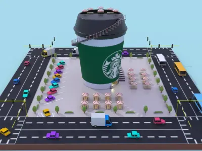 Lowpoly Stylized Environment Starbuck Cup Cafe Free low-poly 3D model