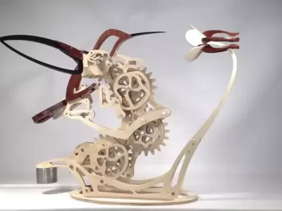 3D Wooden Hummingbird Kinetic Sculpture Model 3D model