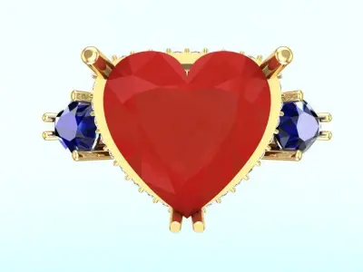 Gemstone rings - Heart stone ring - Diamond rings 3D print model