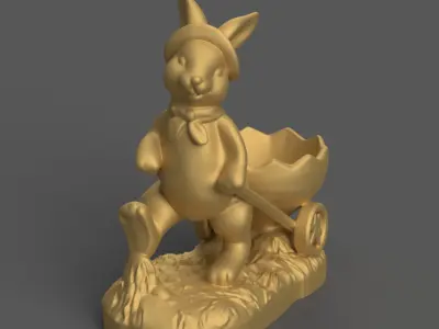 Easter Bunny with Cart 3D Model STL File for Decoration 3D print model