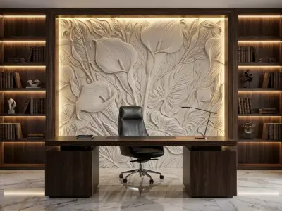  Modern Floral Relief Panel Wall Decor Set STL Mural CNC 313 3D model