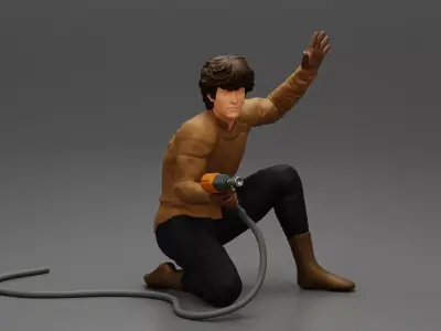 2 Serviceman removing bolt from a wheel using pneumatic gun tire 3D print model