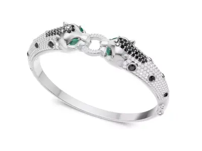 Panther Head Bracelet  With Dual Panther Black White Diamonds 3D print model