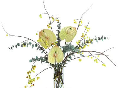 Green anthurium and Crabapple and Eucalyptus 3D model