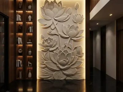 modern panel wall decor set wall relief mural CNC 152  3D model