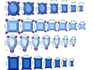 42 jewelry heads baskets pack 6 gem shape and 7 size 3D print model