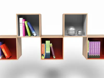 Shelf with books Low-poly 3D model