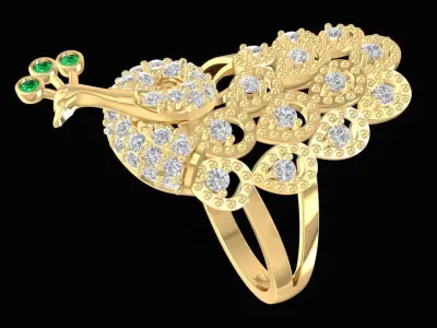 Luxury Peacock Diamond Cocktail Ring for Women 3D Model 902 3D print model