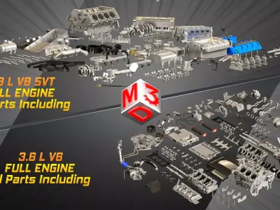 V8 and V6 Full Internal Parts - Disassembled Full Engines 3D Model Collection
