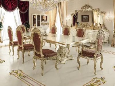 Venetian dining table in ivory finish and customized inlay 3D model