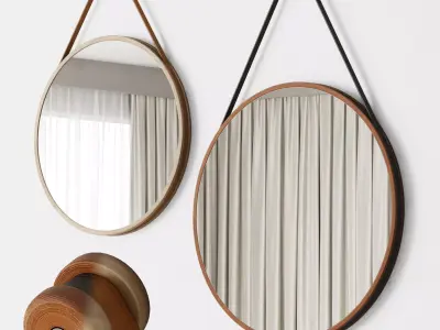 Modern Leather Round Hanging Mirrors - West Elm 3D model