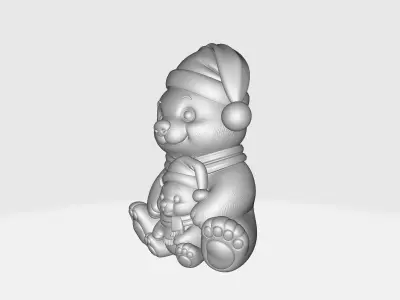 Christmas Bear Family Cute Mama Baby Bear in Santa HatS 3D print model