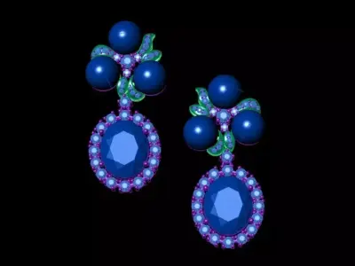 Pearl Blue Topaz And Diamond Earrings 3D print model